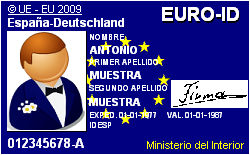 Fig. 1 - Vemos un primer diseño como podría ser el Documento Nacional de Identidad (DNI)  para un europeo real (alemán: Kerneuropäer) de origen español.